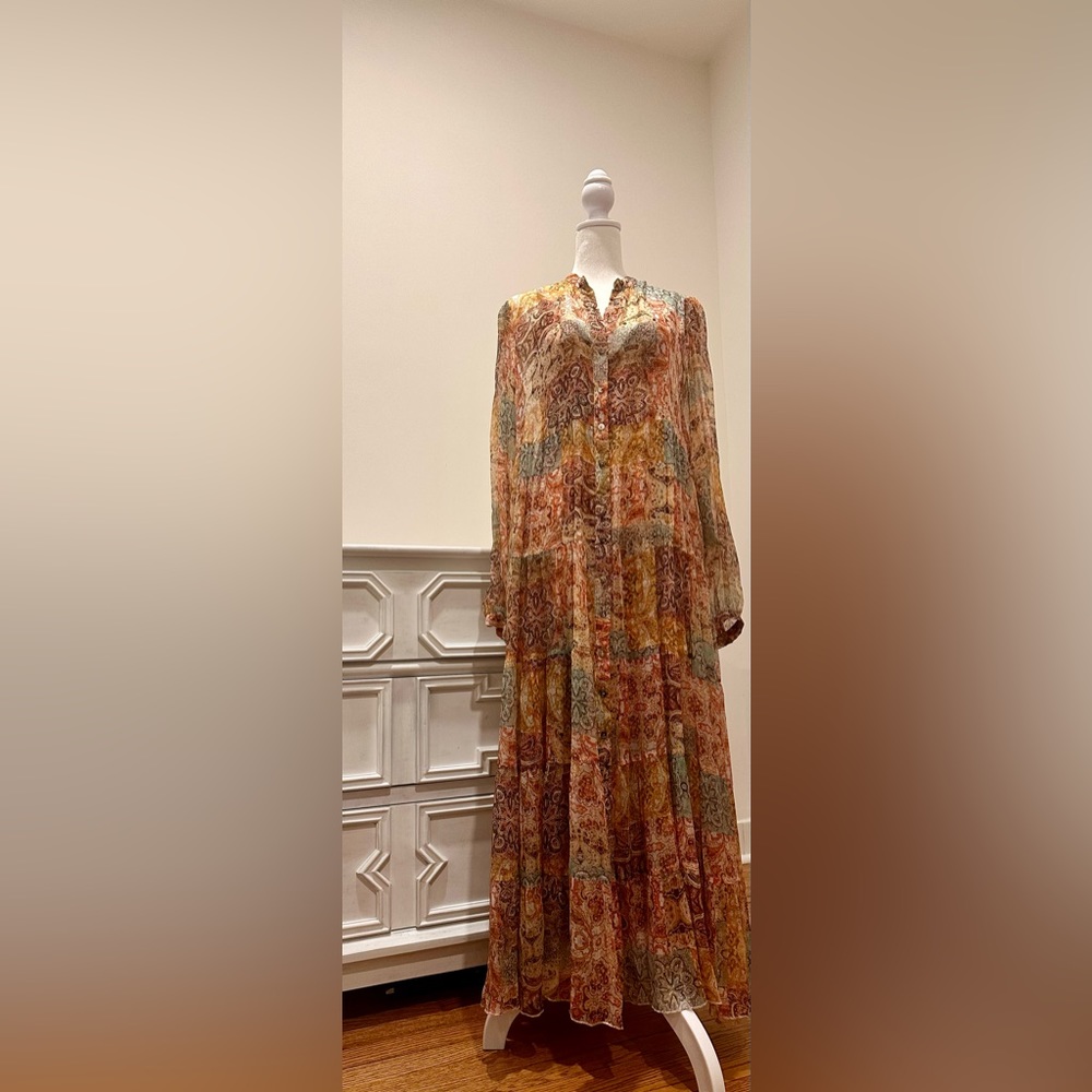 Johnny Was Sabrina Silk Tiered Print Midi-Dress XS